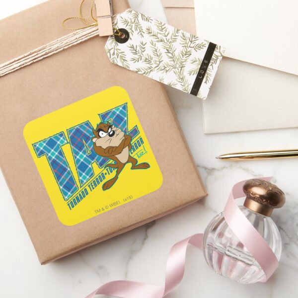 TAZ™_Tornado_Terror_Plaid_Square_Sticker_5 TAZ™ Tornado Terror Plaid Square Sticker