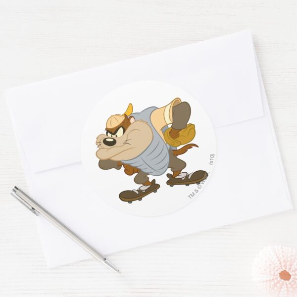 TAZ™_at_the_Catcher's_Mound_Classic_Round_Sticker_3 TAZ™ At The Catchers Mound Classic Round Sticker