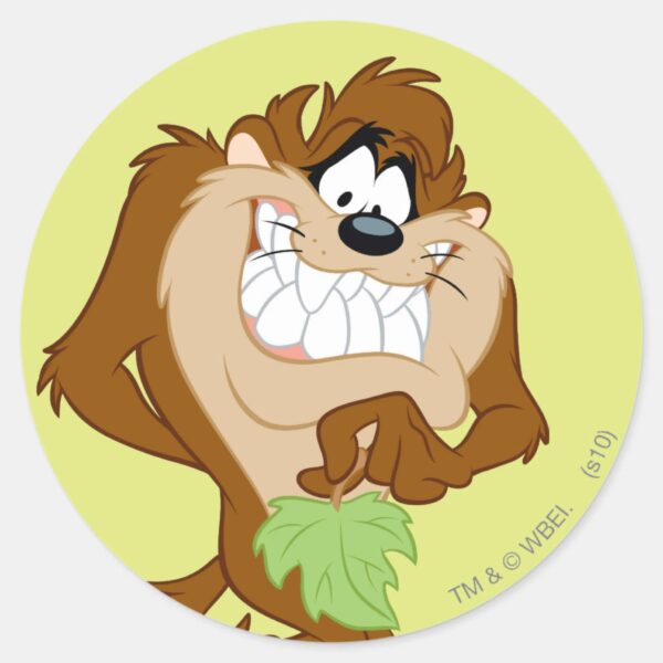 TAZ™_holding_a_leaf_Classic_Round_Sticker_1 TAZ™ Holding A Leaf Classic Round Sticker