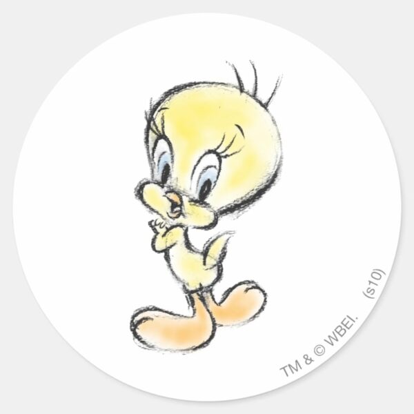 TWEETY™_-_Hand_Done_Classic_Round_Sticker_1 TWEETY™ Hand Done Classic Round Sticker