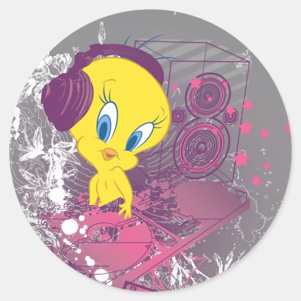 TWEETY™_Djing_Classic_Round_Sticker_1 TWEETY™ Djing Classic Round Sticker