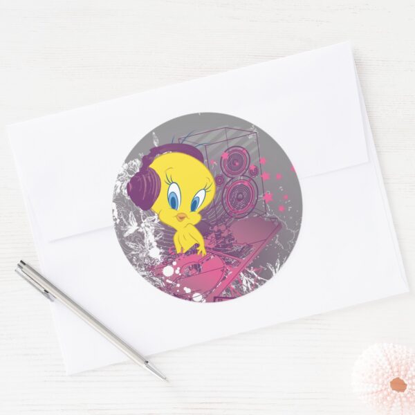 TWEETY™_Djing_Classic_Round_Sticker_3 TWEETY™ Djing Classic Round Sticker