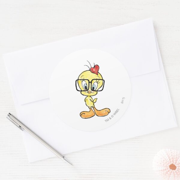 TWEETY™_Nerd_Classic_Round_Sticker_3 TWEETY™ Nerd Classic Round Sticker