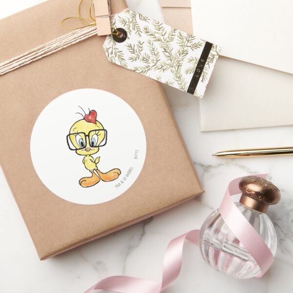 TWEETY™_Nerd_Classic_Round_Sticker_5 TWEETY™ Nerd Classic Round Sticker