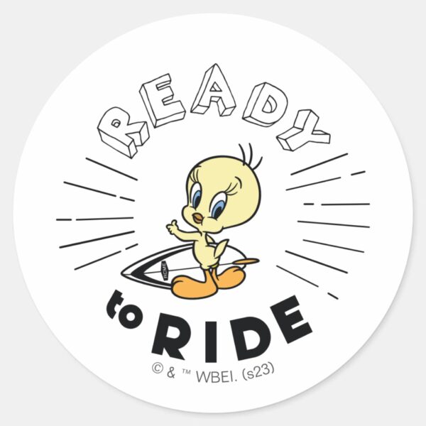 TWEETY™_Surfboard_-_Ready_to_Ride_Classic_Round_Sticker_1 TWEETY™ Surfboard Ready To Ride Classic Round Sticker