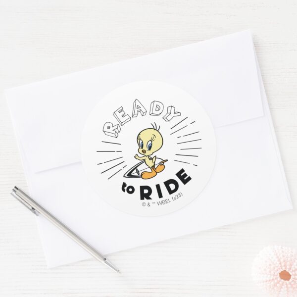 TWEETY™_Surfboard_-_Ready_to_Ride_Classic_Round_Sticker_3 TWEETY™ Surfboard Ready To Ride Classic Round Sticker