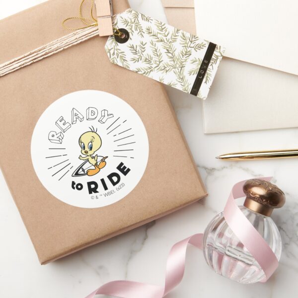 TWEETY™_Surfboard_-_Ready_to_Ride_Classic_Round_Sticker_5 TWEETY™ Surfboard Ready To Ride Classic Round Sticker