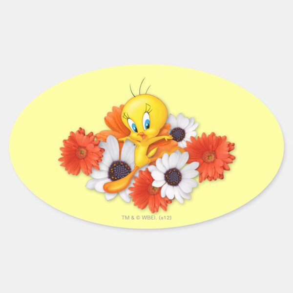 TWEETY™_With_Daisies_Oval_Sticker_1 TWEETY™ With Daisies Oval Sticker