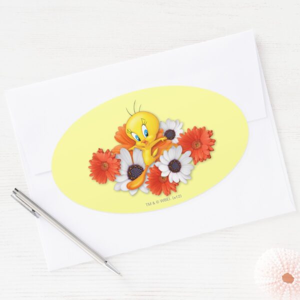 TWEETY™_With_Daisies_Oval_Sticker_3 TWEETY™ With Daisies Oval Sticker