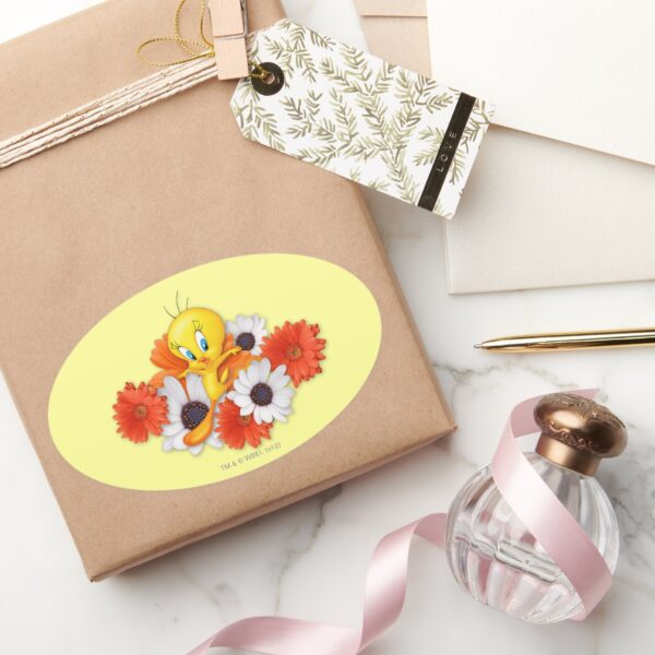 TWEETY™_With_Daisies_Oval_Sticker_5 TWEETY™ With Daisies Oval Sticker