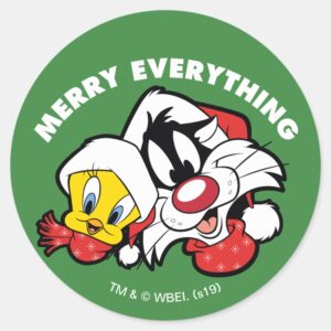 TWEETY™_&_SYLVESTER™__Merry_Everything__Classic_Round_Sticker_1 TWEETY™ SYLVESTER™ Merry Everything Classic Round Sticker