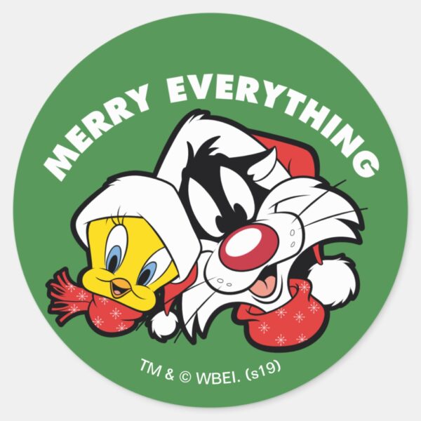 TWEETY™_&_SYLVESTER™__Merry_Everything__Classic_Round_Sticker_1 TWEETY™ SYLVESTER™ Merry Everything Classic Round Sticker