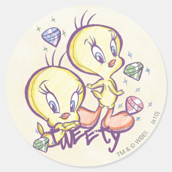 TWEETY™_with_Gems_Classic_Round_Sticker_1 TWEETY™ With Gems Classic Round Sticker