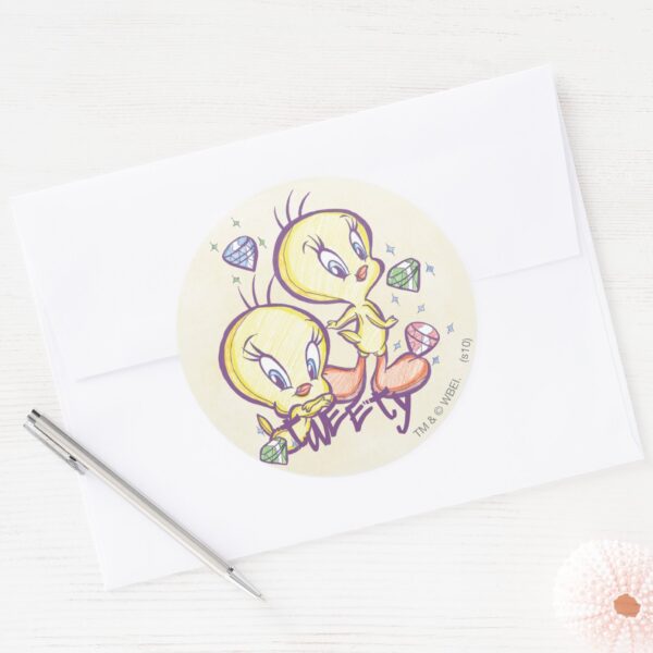 TWEETY™_with_Gems_Classic_Round_Sticker_3 TWEETY™ With Gems Classic Round Sticker
