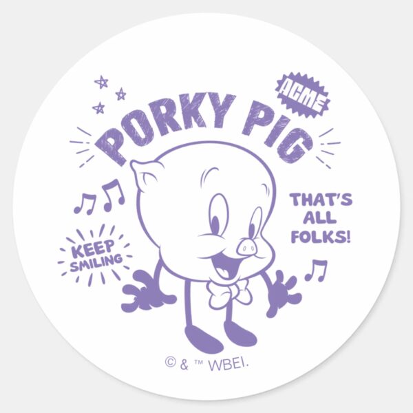 Tasty Retro Porky Pig Classic Round Sticker