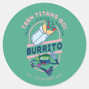Teen Titans Go Beast Boy Truth Justice Burrito Classic Round Sticker