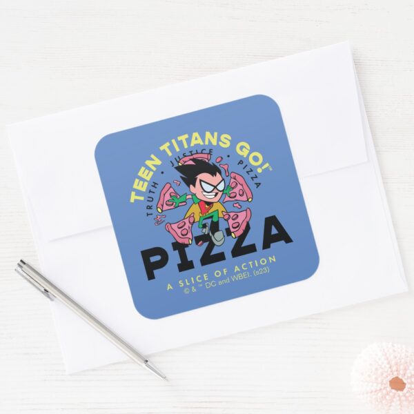 Teen_Titans_Go!_Robin__Truth_Justice_Pizza__Square_Sticker_3 Teen Titans Go Robin Truth Justice Pizza Square Sticker