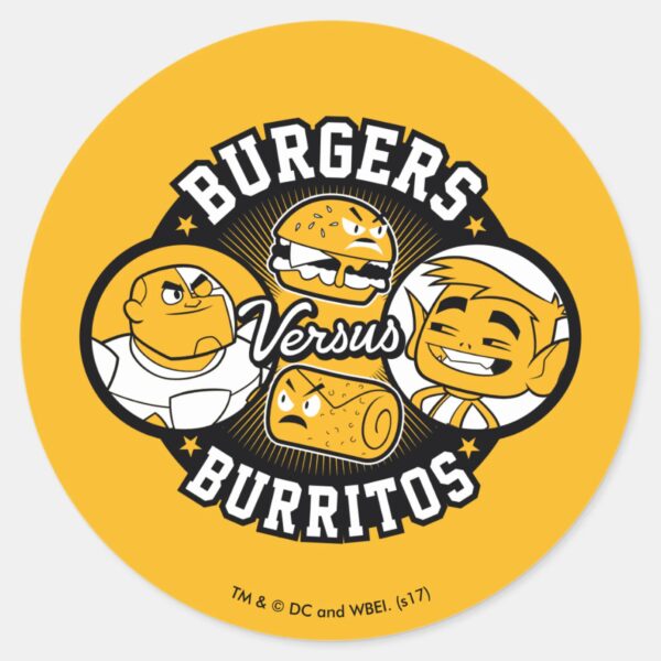 Teen_Titans_Go!___Burgers_Versus_Burritos_Classic_Round_Sticker_1 Teen Titans Go Burgers Versus Burritos Classic Round Sticker