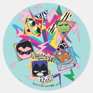 Teen Titans Go Retro 90s Group Collage Classic Round Sticker