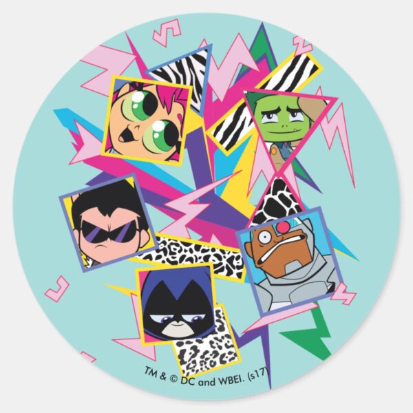 Teen_Titans_Go!___Retro_90's_Group_Collage_Classic_Round_Sticker_1 Teen Titans Go Retro 90s Group Collage Classic Round Sticker