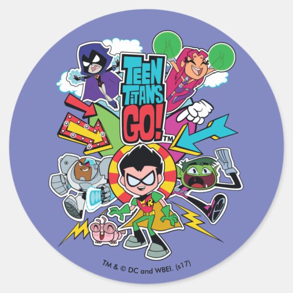 Teen_Titans_Go!___Team_Arrow_Graphic_Classic_Round_Sticker_1 Teen Titans Go Team Arrow Graphic Classic Round Sticker