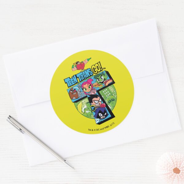 Teen_Titans_Go!___Titans_Tower_Collage_Classic_Round_Sticker_3 Teen Titans Go Titans Tower Collage Classic Round Sticker