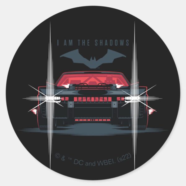 The_Batman_Batmobile_-_I_Am_The_Shadows_Classic_Round_Sticker_1 The Batman Batmobile I Am The Shadows Classic Round Sticker