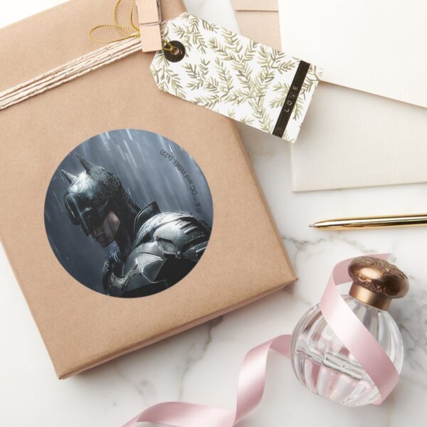 The_Batman_in_the_Rain_Classic_Round_Sticker_5 The Batman In The Rain Classic Round Sticker