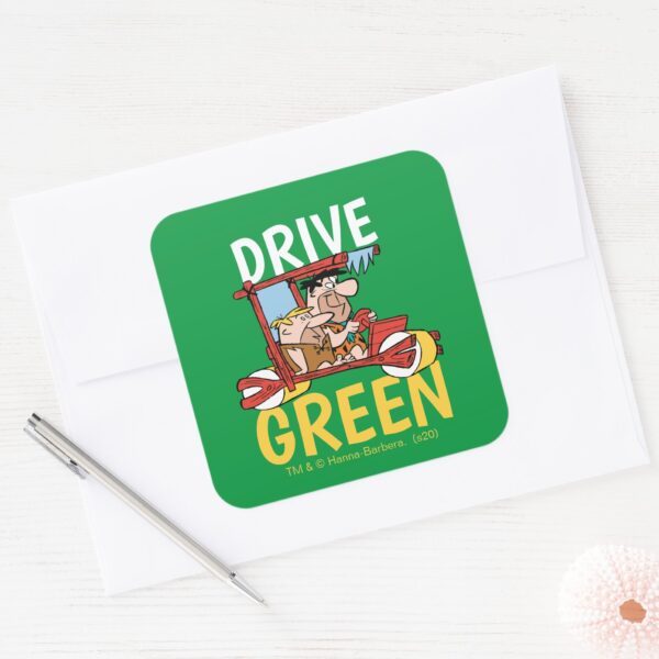 The Flintstones Fred Barney Drive Green Square Sticker