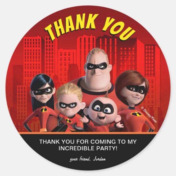 The_Incredibles_Family_Birthday_Thank_You_Classic_Round_Sticker_1 The Incredibles Family Birthday Thank You Classic Round Sticker