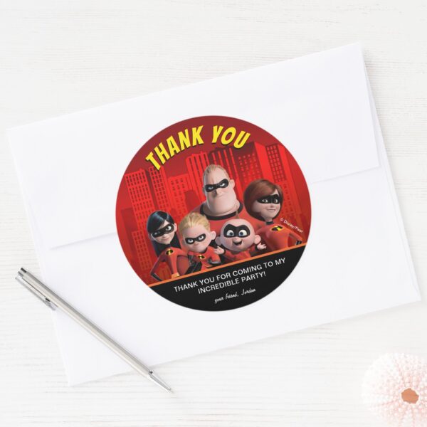 The_Incredibles_Family_Birthday_Thank_You_Classic_Round_Sticker_3 The Incredibles Family Birthday Thank You Classic Round Sticker