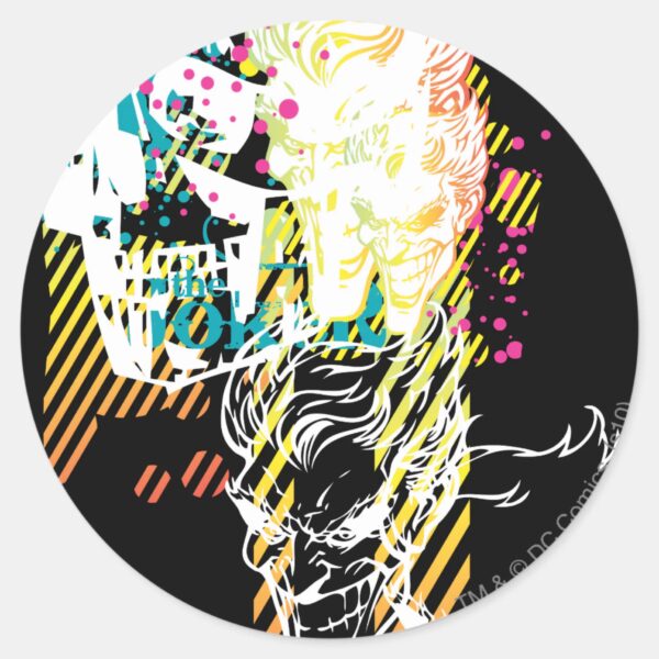 The_Joker_Neon_Montage_Classic_Round_Sticker_1 The Joker Neon Montage Classic Round Sticker
