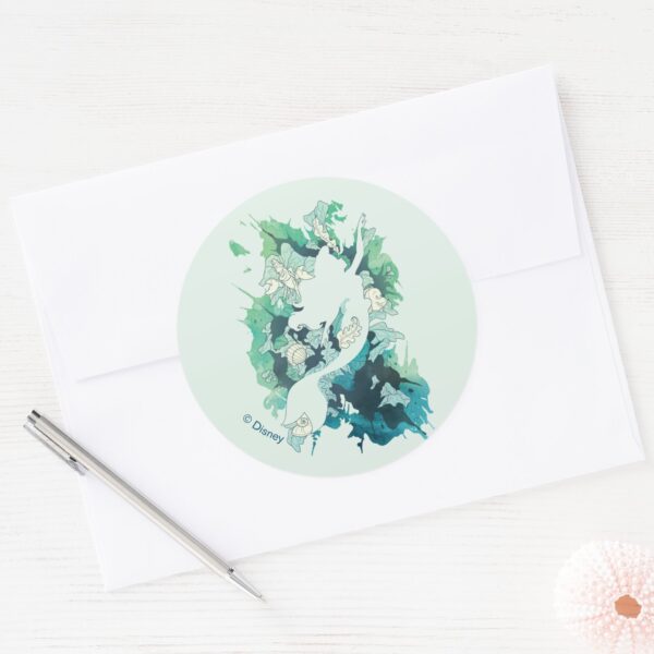 The_Little_Mermaid_Watercolor_Silhouette_Classic_Round_Sticker_3 The Little Mermaid Watercolor Silhouette Classic Round Sticker