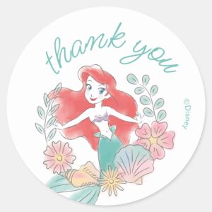 The Little Mermaid Watercolor Birthday Classic Round Sticker