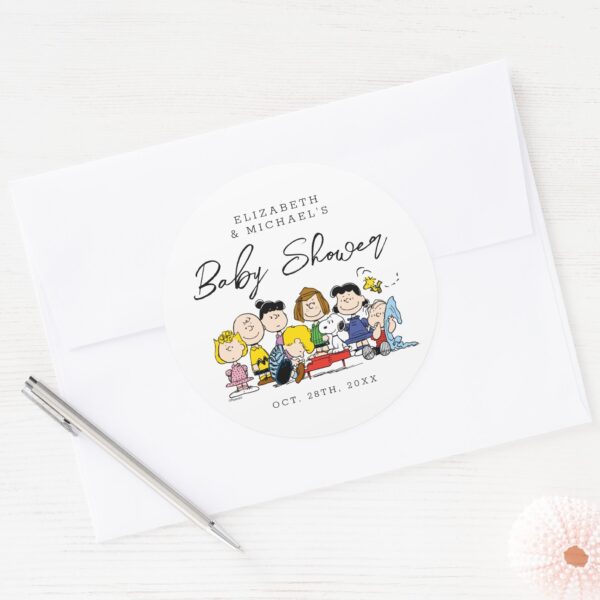 The_Peanuts_Gang___Baby_Shower_Classic_Round_Sticker_4 The Peanuts Gang Baby Shower Classic Round Sticker