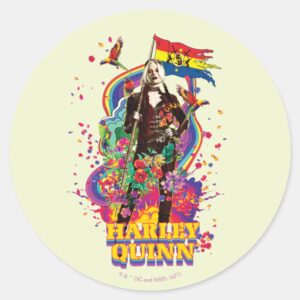 The Suicide Squad Harley Quinn Flowers Rainbow Classic Round Sticker
