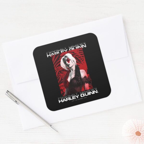The Suicide Squad Harley Quinn Red Fern Portrait Square Sticker