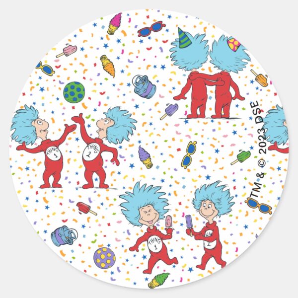 Thing_One_Thing_Two_Celebration_Pattern_Classic_Round_Sticker_1 Thing One Thing Two Celebration Pattern Classic Round Sticker
