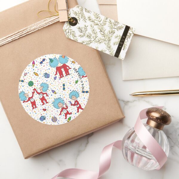 Thing_One_Thing_Two_Celebration_Pattern_Classic_Round_Sticker_5 Thing One Thing Two Celebration Pattern Classic Round Sticker