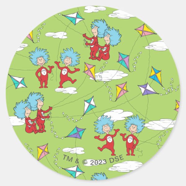 Thing_One_Thing_Two_Flying_Kite_Things_Pattern_Classic_Round_Sticker_1 Thing One Thing Two Flying Kite Things Pattern Classic Round Sticker