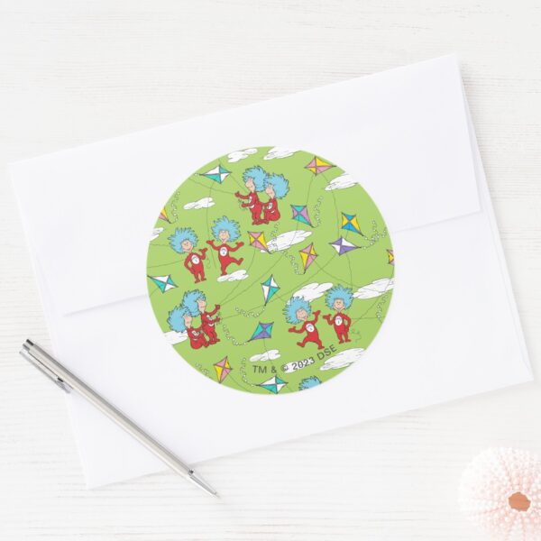 Thing_One_Thing_Two_Flying_Kite_Things_Pattern_Classic_Round_Sticker_3 Thing One Thing Two Flying Kite Things Pattern Classic Round Sticker