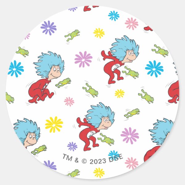 Thing_One_Thing_Two_Hoppy_Frog_Things_Pattern_Classic_Round_Sticker_1 Thing One Thing Two Hoppy Frog Things Pattern Classic Round Sticker