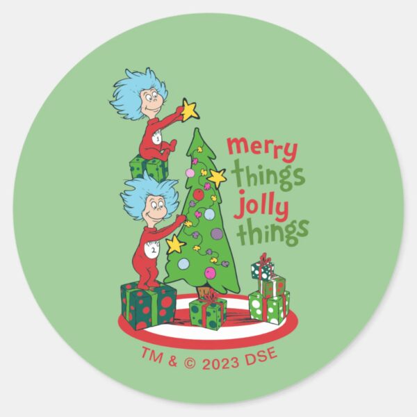 Thing_One_Thing_Two_Merry_Things_Jolly_Things_Classic_Round_Sticker_1 Thing One Thing Two Merry Things Jolly Things Classic Round Sticker