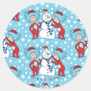 Thing One Thing Two Snowman Pattern Classic Round Sticker
