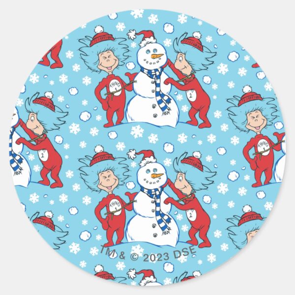 Thing_One_Thing_Two_Snowman_Pattern_Classic_Round_Sticker_1 Thing One Thing Two Snowman Pattern Classic Round Sticker
