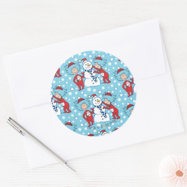 Thing_One_Thing_Two_Snowman_Pattern_Classic_Round_Sticker_3 Thing One Thing Two Snowman Pattern Classic Round Sticker