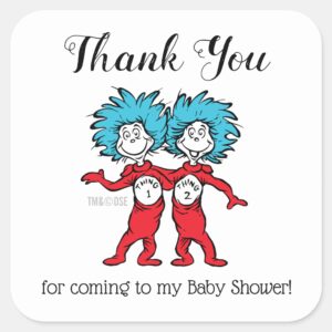 Thing One Thing Two Twins Baby Shower Thank You Square Sticker