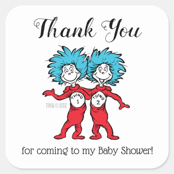 Thing_One_Thing_Two___Twins_Baby_Shower_Thank_You_Square_Sticker_1 Thing One Thing Two Twins Baby Shower Thank You Square Sticker