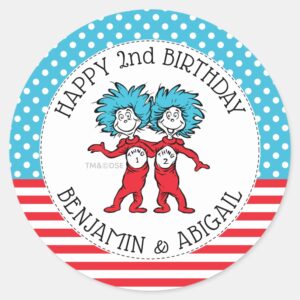 Thing One Thing Two Twins Birthday Classic Round Sticker
