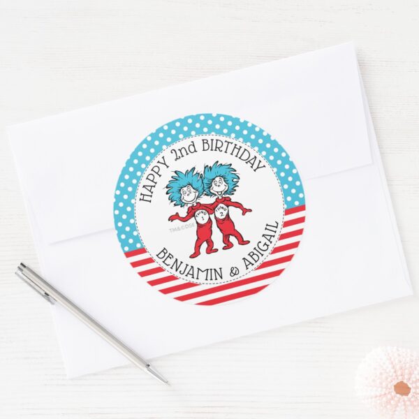 Thing_One_Thing_Two___Twins_Birthday_Classic_Round_Sticker_3 Thing One Thing Two Twins Birthday Classic Round Sticker